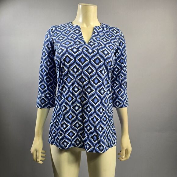 Katherine Way Blue and White Geometric Tunic R3 - Picture 1 of 4